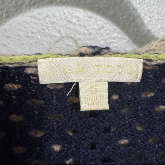 Lisa Todd Navy and Cream Knit cashmere wool blend hoodie small - Picture 2 of 7